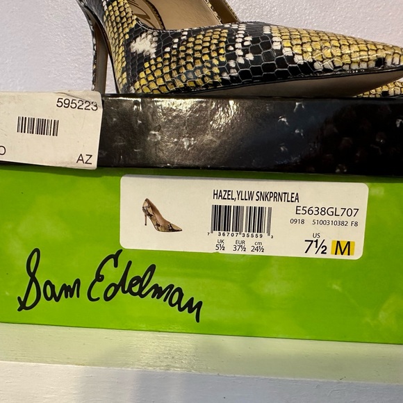 Sam Edelman Black and Yellow Snake Print Heels - Picture 2 of 9